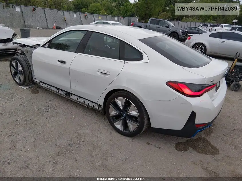 2023 BMW I4 Edrive35 VIN: WBY43AW07PFR42039 Lot: 45010496