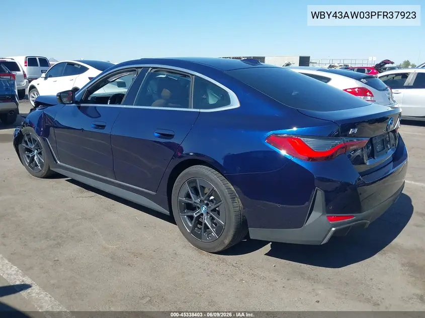 2023 BMW I4 Edrive35 VIN: WBY43AW03PFR37923 Lot: 45338403