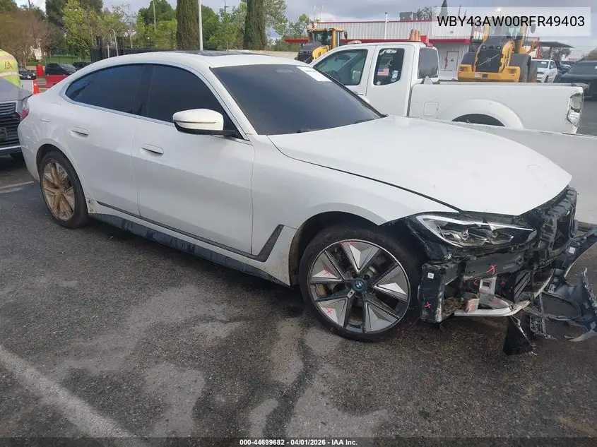 2024 BMW I4 Gran Coupe Edrive35 VIN: WBY43AW00RFR49403 Lot: 44699682