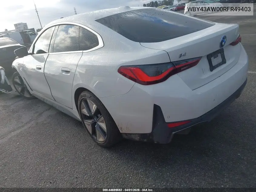 2024 BMW I4 Gran Coupe Edrive35 VIN: WBY43AW00RFR49403 Lot: 44699682