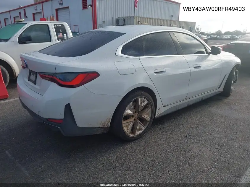 2024 BMW I4 Gran Coupe Edrive35 VIN: WBY43AW00RFR49403 Lot: 44699682