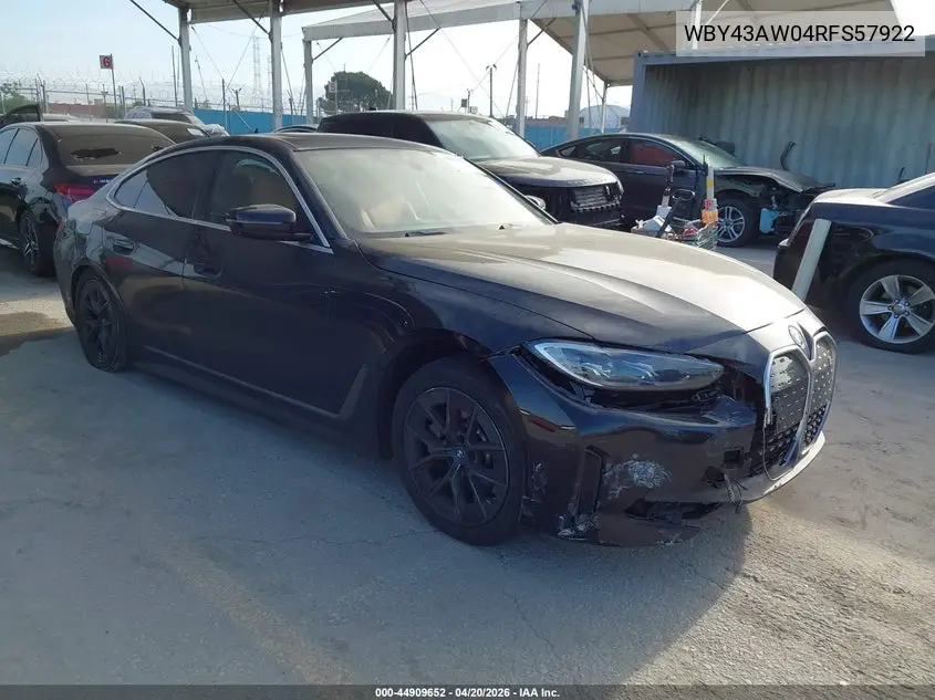 2024 BMW I4 Gran Coupe Edrive35 VIN: WBY43AW04RFS57922 Lot: 44909652