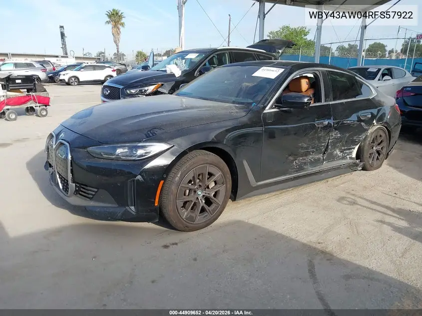 2024 BMW I4 Gran Coupe Edrive35 VIN: WBY43AW04RFS57922 Lot: 44909652