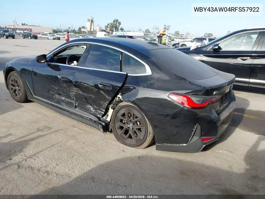 2024 BMW I4 Gran Coupe Edrive35 VIN: WBY43AW04RFS57922 Lot: 44909652