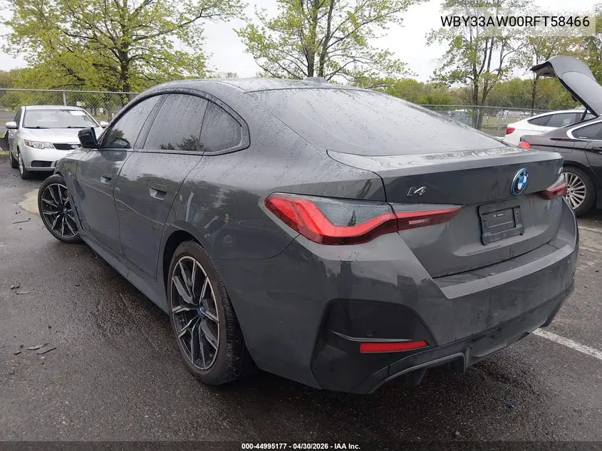 2024 BMW I4 Gran Coupe M50 VIN: WBY33AW00RFT58466 Lot: 44995177
