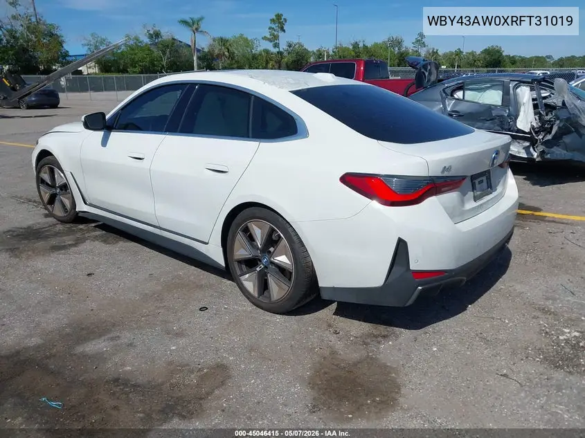 2024 BMW I4 Gran Coupe Edrive35 VIN: WBY43AW0XRFT31019 Lot: 45046415