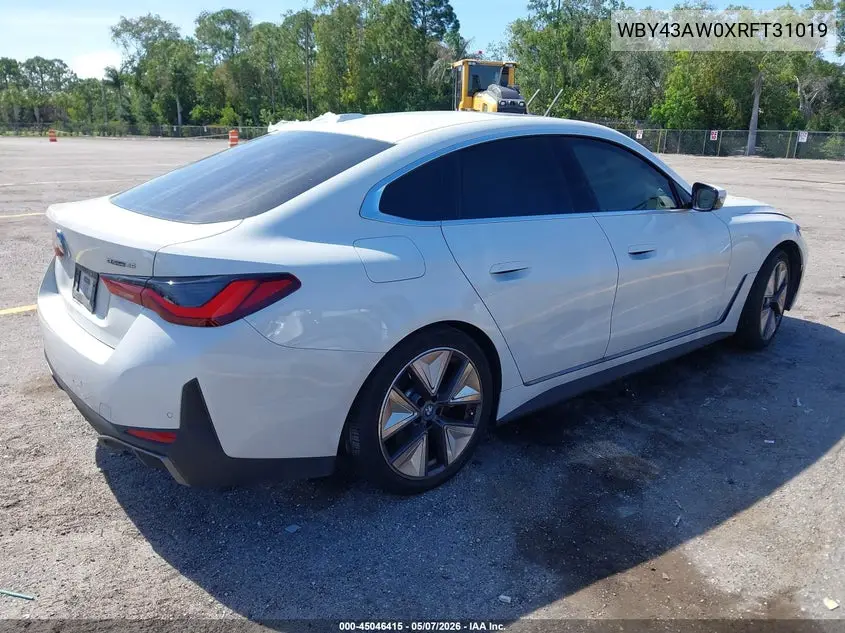 2024 BMW I4 Gran Coupe Edrive35 VIN: WBY43AW0XRFT31019 Lot: 45046415