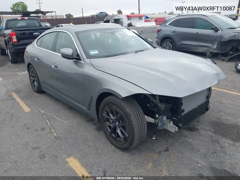 2024 BMW I4 Gran Coupe Edrive35 VIN: WBY43AW0XRFT10087 Lot: 45195255