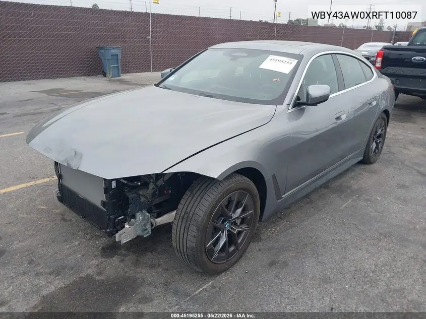 2024 BMW I4 Gran Coupe Edrive35 VIN: WBY43AW0XRFT10087 Lot: 45195255