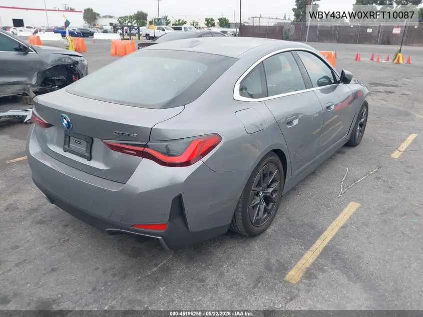 2024 BMW I4 Gran Coupe Edrive35 VIN: WBY43AW0XRFT10087 Lot: 45195255