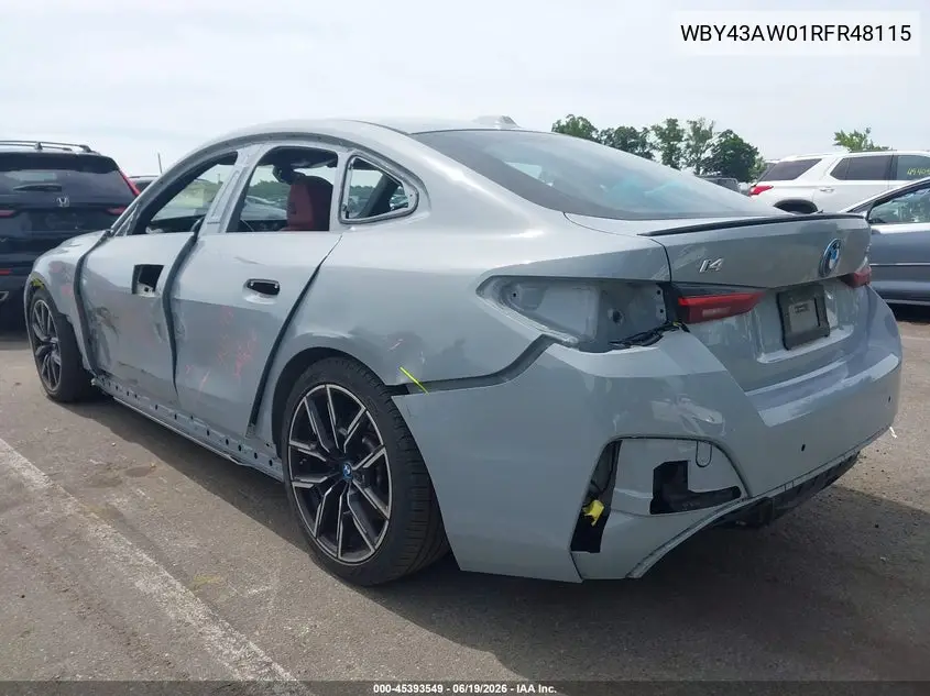 2024 BMW I4 Gran Coupe Edrive35 VIN: WBY43AW01RFR48115 Lot: 45393549