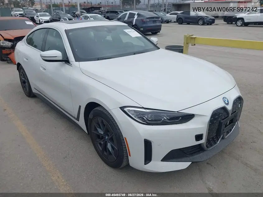 2024 BMW I4 Gran Coupe Edrive35 VIN: WBY43AW06RFS97242 Lot: 45493749
