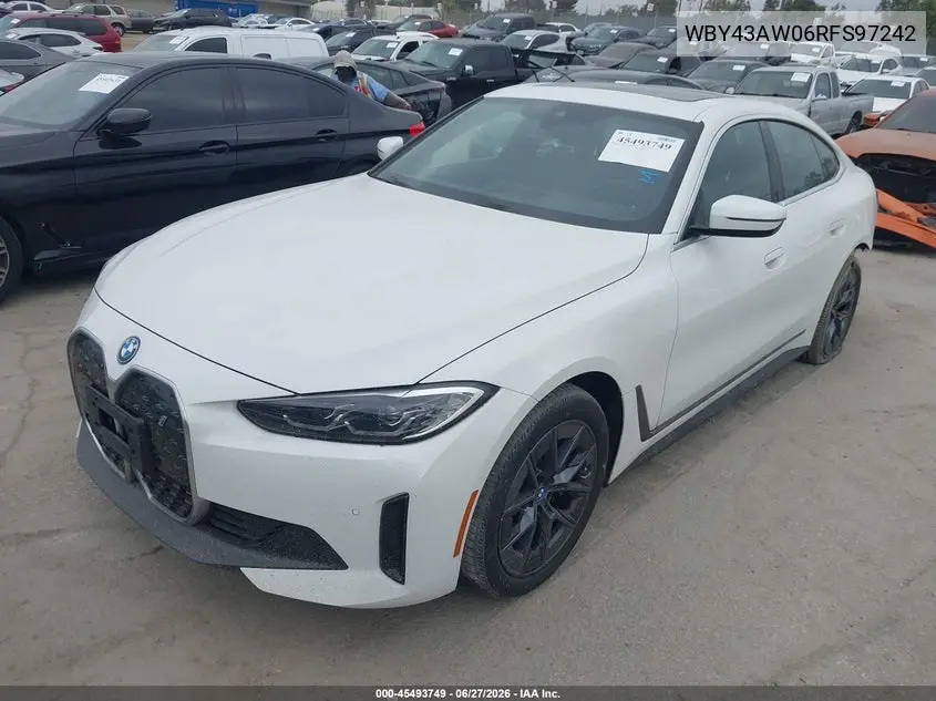 2024 BMW I4 Gran Coupe Edrive35 VIN: WBY43AW06RFS97242 Lot: 45493749