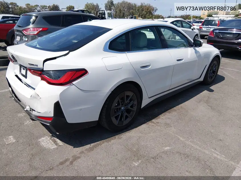 2024 BMW I4 Gran Coupe Edrive40 VIN: WBY73AW03RFR80786 Lot: 45495649