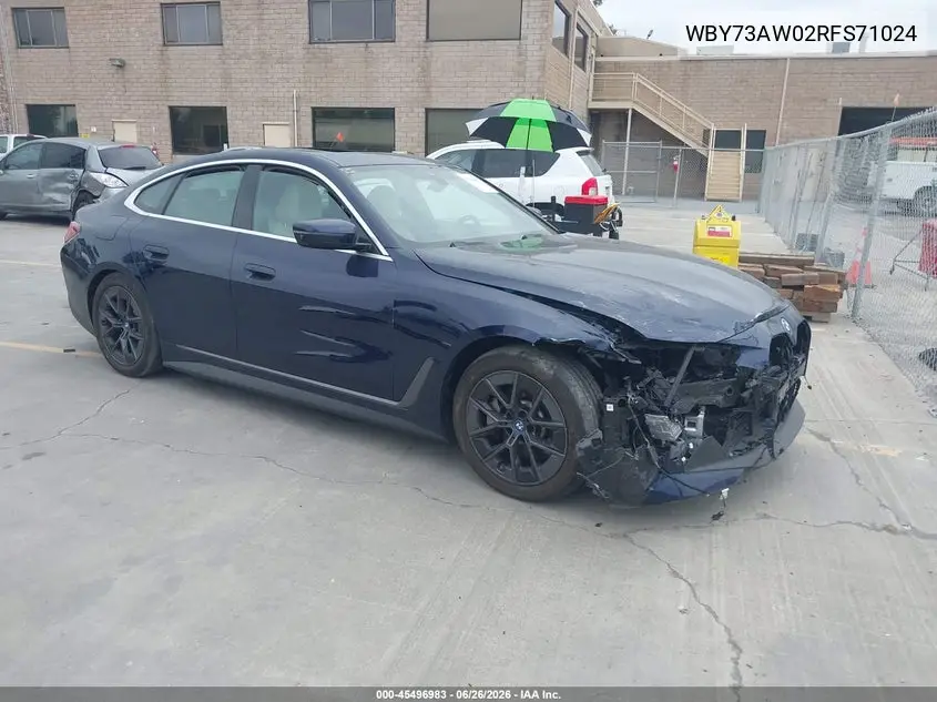 2024 BMW I4 Gran Coupe Edrive40 VIN: WBY73AW02RFS71024 Lot: 45496983