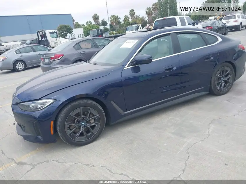 2024 BMW I4 Gran Coupe Edrive40 VIN: WBY73AW02RFS71024 Lot: 45496983