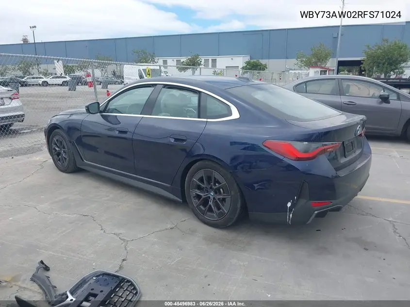 2024 BMW I4 Gran Coupe Edrive40 VIN: WBY73AW02RFS71024 Lot: 45496983