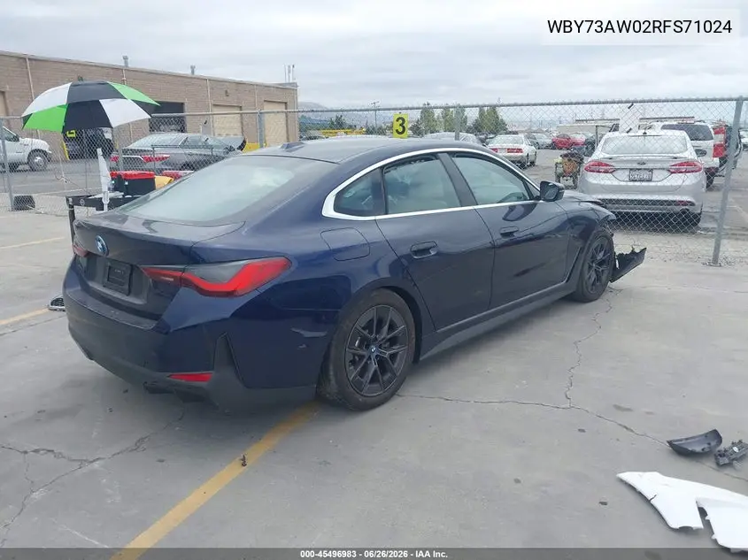 2024 BMW I4 Gran Coupe Edrive40 VIN: WBY73AW02RFS71024 Lot: 45496983