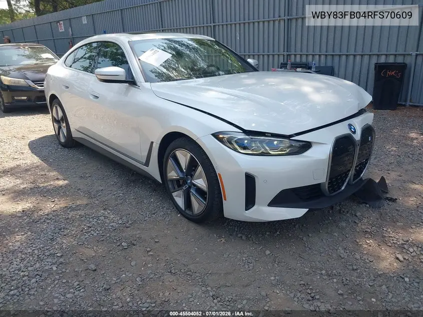 2024 BMW I4 Gran Coupe xDrive40 VIN: WBY83FB04RFS70609 Lot: 45504052