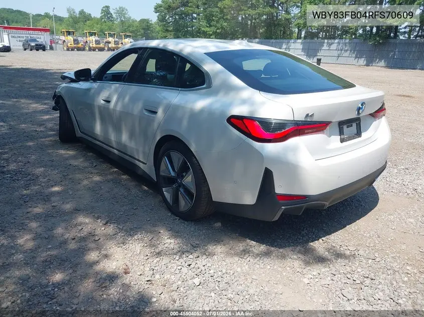 2024 BMW I4 Gran Coupe xDrive40 VIN: WBY83FB04RFS70609 Lot: 45504052