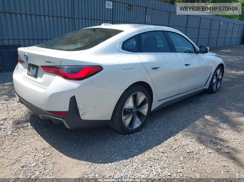 2024 BMW I4 Gran Coupe xDrive40 VIN: WBY83FB04RFS70609 Lot: 45504052
