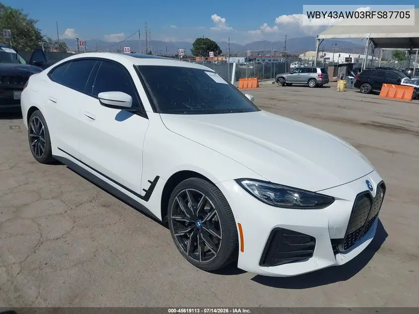 2024 BMW I4 Gran Coupe Edrive35 VIN: WBY43AW03RFS87705 Lot: 45619113
