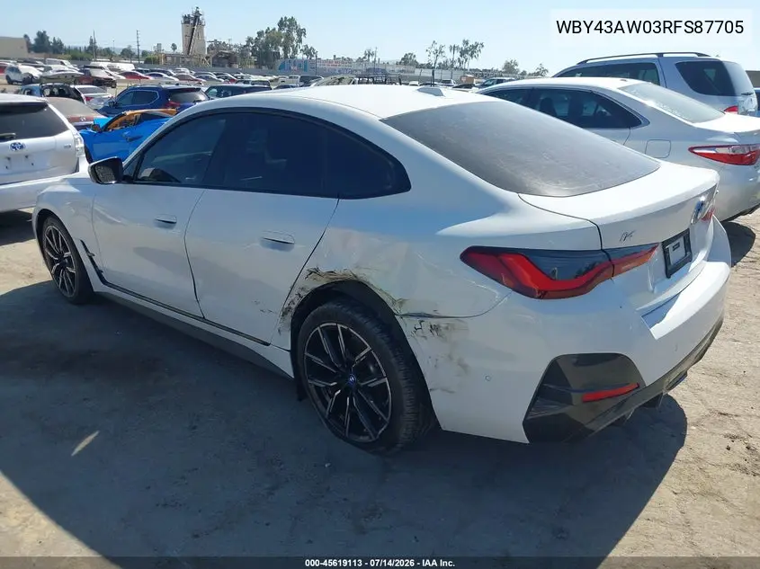 2024 BMW I4 Gran Coupe Edrive35 VIN: WBY43AW03RFS87705 Lot: 45619113