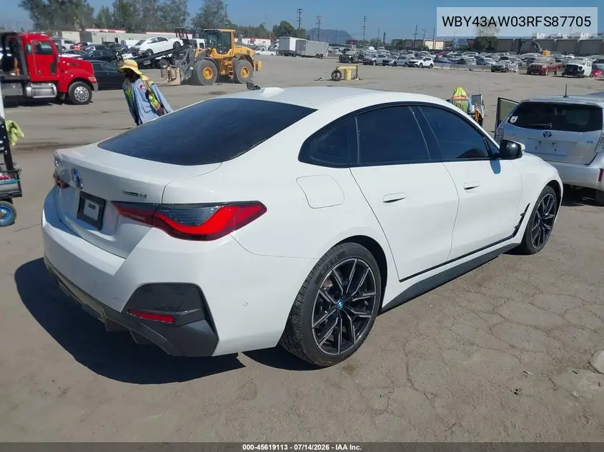 2024 BMW I4 Gran Coupe Edrive35 VIN: WBY43AW03RFS87705 Lot: 45619113