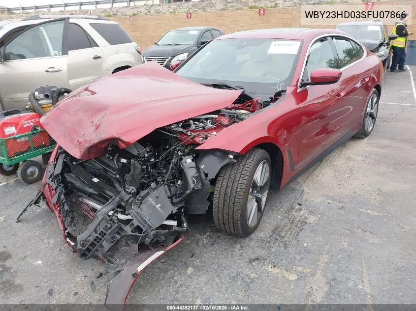 2025 BMW I4 Gran Coupe Edrive40 VIN: WBY23HD03SFU07866 Lot: 44352137