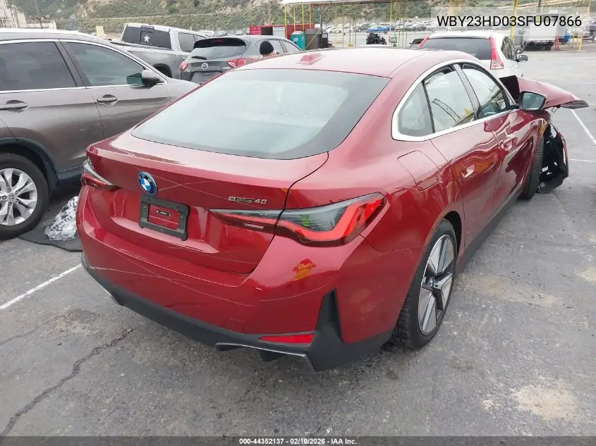 2025 BMW I4 Gran Coupe Edrive40 VIN: WBY23HD03SFU07866 Lot: 44352137