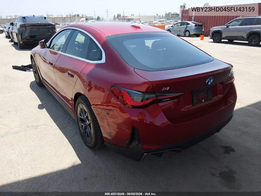 2025 BMW I4 Gran Coupe Edrive40 VIN: WBY23HD04SFU43159 Lot: 45318248