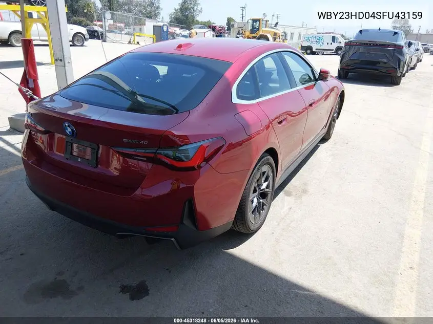 2025 BMW I4 Gran Coupe Edrive40 VIN: WBY23HD04SFU43159 Lot: 45318248