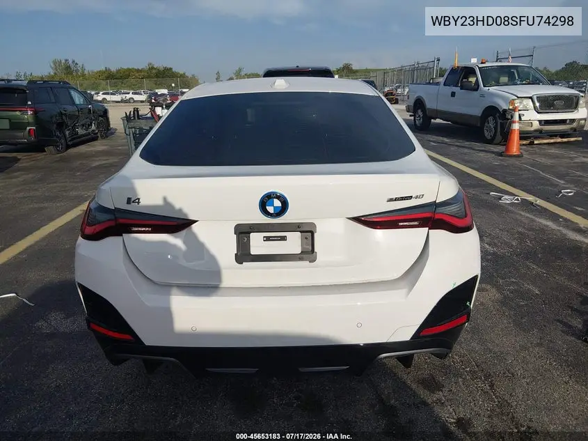 2025 BMW I4 Gran Coupe Edrive40 VIN: WBY23HD08SFU74298 Lot: 45653183