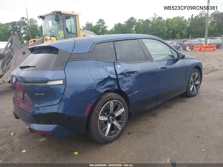 2024 BMW Ix xDrive50 VIN: WB523CF09RCN58381 Lot: 45205499