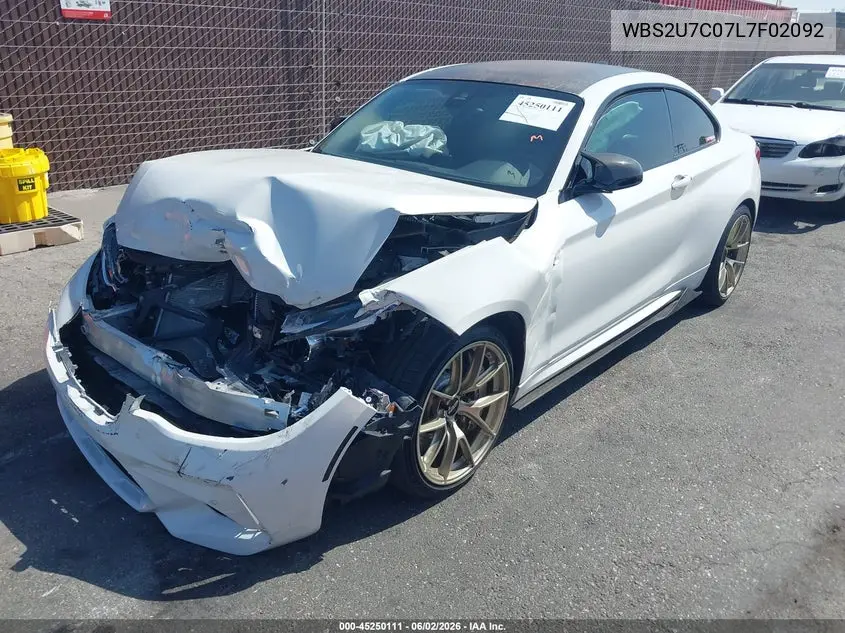 2020 BMW M2 Competition VIN: WBS2U7C07L7F02092 Lot: 45250111