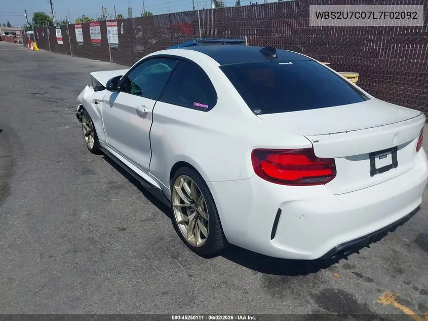 2020 BMW M2 Competition VIN: WBS2U7C07L7F02092 Lot: 45250111