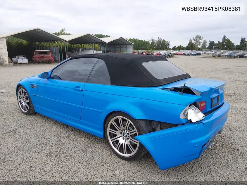 2005 BMW M3 VIN: WBSBR93415PK08381 Lot: 45486384