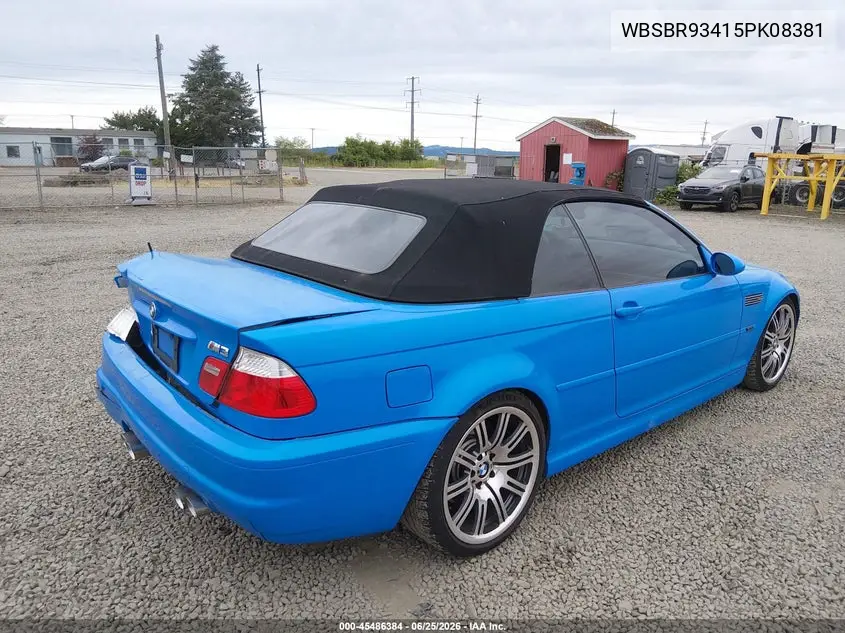 2005 BMW M3 VIN: WBSBR93415PK08381 Lot: 45486384