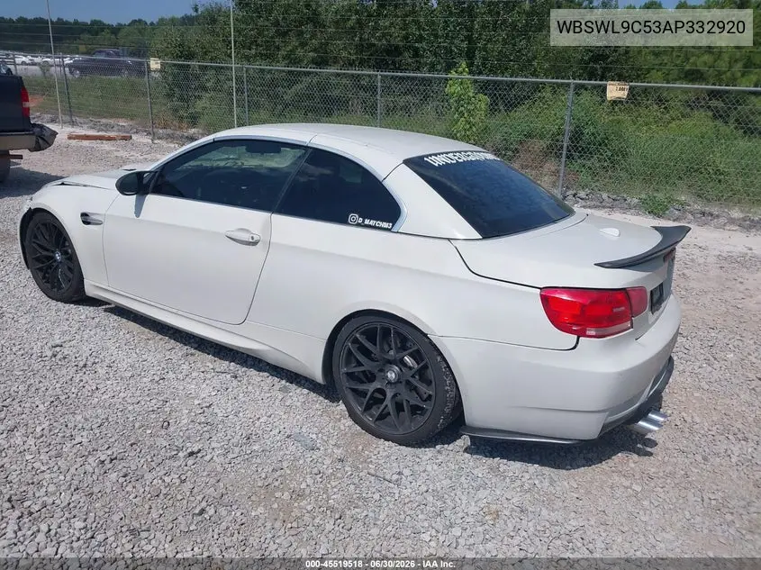 2010 BMW M3 VIN: WBSWL9C53AP332920 Lot: 45519518