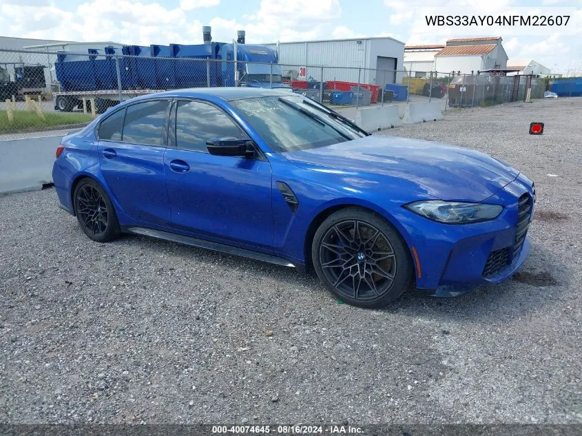 2022 BMW M3 Competition VIN: WBS33AY04NFM22607 Lot: 40074645