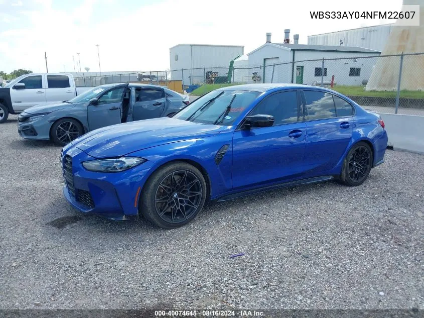 2022 BMW M3 Competition VIN: WBS33AY04NFM22607 Lot: 40074645