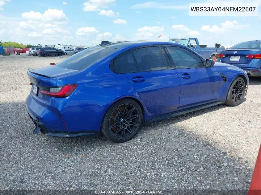 2022 BMW M3 Competition VIN: WBS33AY04NFM22607 Lot: 40074645