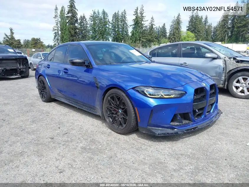 2022 BMW M3 Competition xDrive VIN: WBS43AY02NFL54571 Lot: 45140300