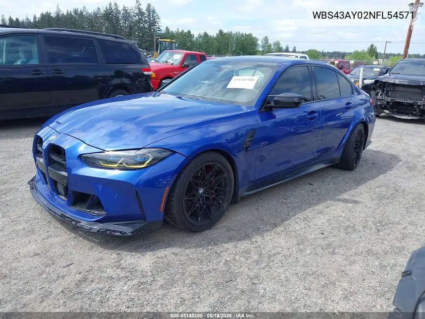 2022 BMW M3 Competition xDrive VIN: WBS43AY02NFL54571 Lot: 45140300