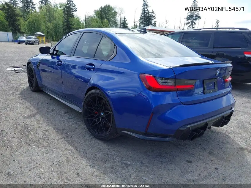 2022 BMW M3 Competition xDrive VIN: WBS43AY02NFL54571 Lot: 45140300