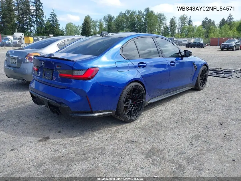 2022 BMW M3 Competition xDrive VIN: WBS43AY02NFL54571 Lot: 45140300