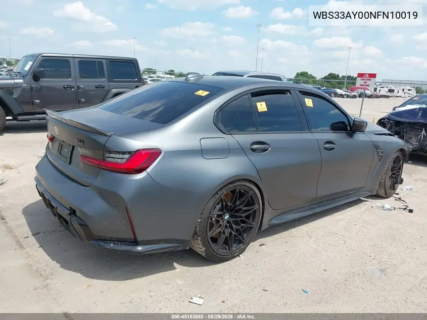 2022 BMW M3 Competition VIN: WBS33AY00NFN10019 Lot: 45183885