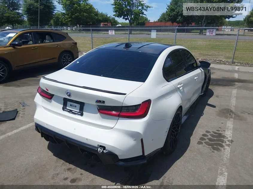 2022 BMW M3 Competition xDrive VIN: WBS43AY08NFL99871 Lot: 45309096