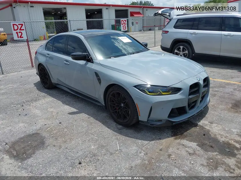 2022 BMW M3 Competition VIN: WBS33AY06NFM31308 Lot: 45520261