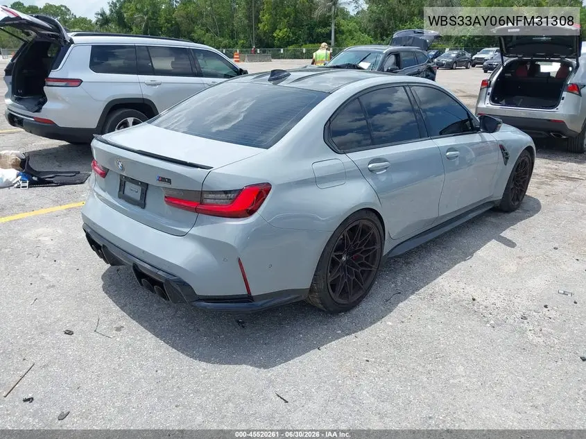 2022 BMW M3 Competition VIN: WBS33AY06NFM31308 Lot: 45520261
